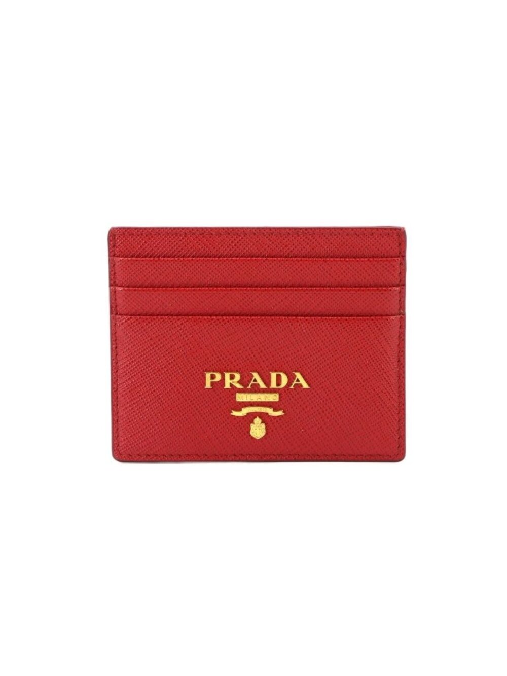 Prada Card Case Saffiano Leather Red Gold